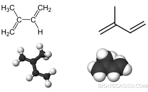 Công thức cấu tạo hóa học của Isopren (2-metyl-1,3-butadien)